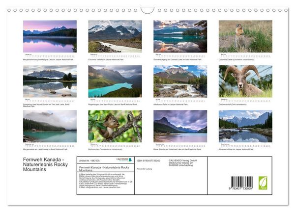 Produktbild: Fernweh Kanada - Naturerlebnis Rocky Mountains (Wandkalender 2026 DIN A3 quer), CALVENDO Monatskalender