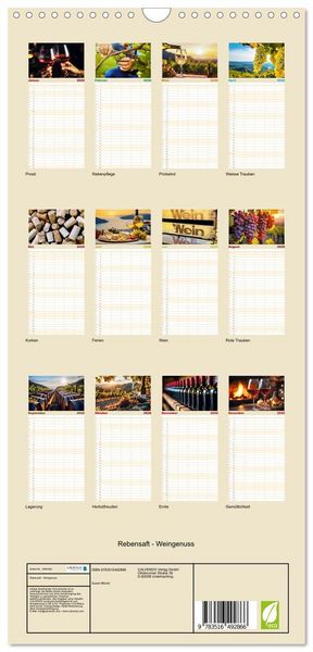 Produktbild: Familienplaner 2026 - Rebensaft - Weingenuss mit 5 Spalten (Wandkalender, 21 x 45 cm) CALVENDO