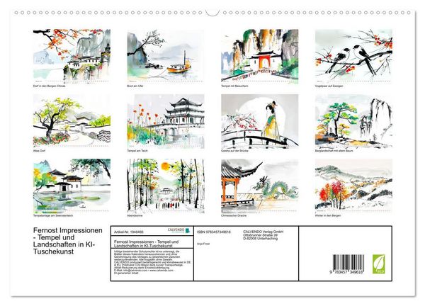 Produktbild: Fernost Impressionen - Tempel und Landschaften in KI-Tuschekunst (hochwertiger Premium Wandkalender 2026 DIN A2 quer), Kunstdruck in Hochglanz