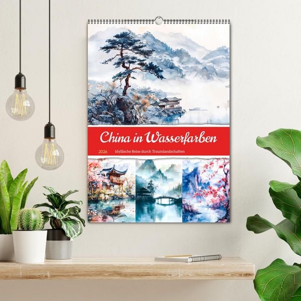 Produktbild: China in Wasserfarben - Idyllische Reise durch Traumlandschaften (Wandkalender 2026 DIN A2 hoch), CALVENDO Monatskalender
