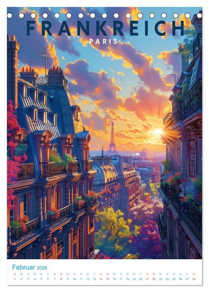 Produktbild: Frankreich - Old School Poster Style (Tischkalender 2026 DIN A5 hoch), CALVENDO Monatskalender