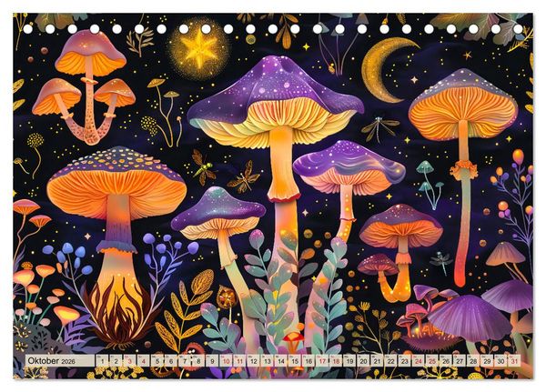 Produktbild: Zauberwelt der Pilze - Fantasievolle Pilze im verwunschenen Wald (Tischkalender 2026 DIN A5 quer), CALVENDO Monatskalender