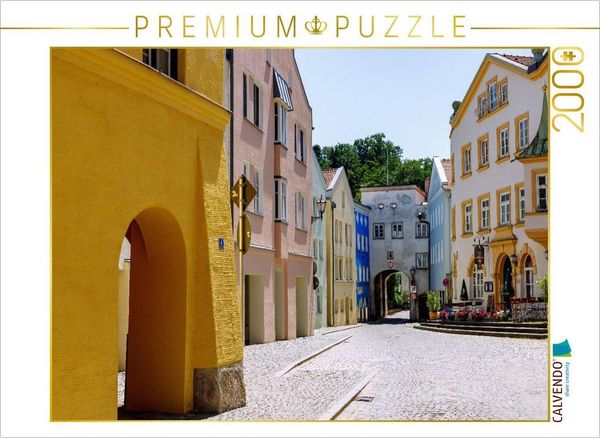 CALVENDO Puzzle Markt Kraiburger Marktplatz mit Häusern im Inn-Salzach-Stil und Trostberger Tor | 2000 Teile Lege-Größe 90x67cm Foto-Puzzle für glückliche Stunden