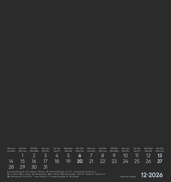 Produktbild: Kreativ-Kalender schwarz 2026 - 16x17 cm - Foto, Malen, Basteln - datiert - Kreativkalender - Foto-Kalender - Alpha Edition