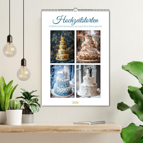 Produktbild: Hochzeitstorten - Verf&uuml;hrerische Kreationen mit einer KI in Szene gesetzt (Wandkalender 2026 DIN A2 hoch), CALVENDO Monatskalender