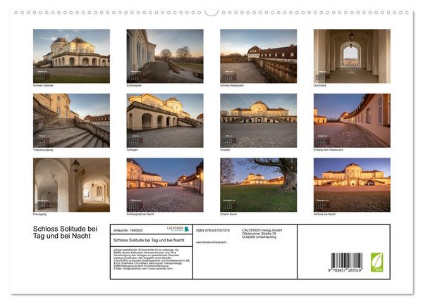 Produktbild: Schloss Solitude bei Tag und bei Nacht (hochwertiger Premium Wandkalender 2026 DIN A2 quer), Kunstdruck in Hochglanz