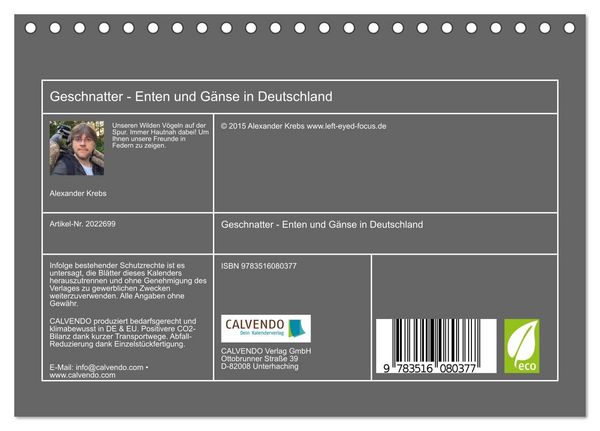 Produktbild: Geschnatter - Enten und G&auml;nse in Deutschland (Tischkalender 2026 DIN A5 quer), CALVENDO Monatskalender