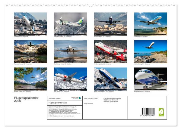 Produktbild: Flugzeugkalender 2026 (hochwertiger Premium Wandkalender 2026 DIN A2 quer), Kunstdruck in Hochglanz