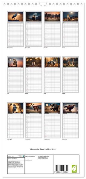 Produktbild: Familienplaner 2026 - Heimische Tiere im Mondlicht mit 5 Spalten (Wandkalender, 21 x 45 cm) CALVENDO