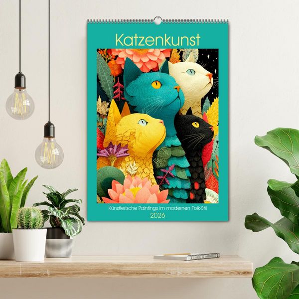 Produktbild: Katzenkunst. K&uuml;nstlerische Paintings im modernen Folk-Stil (Wandkalender 2026 DIN A2 hoch), CALVENDO Monatskalender