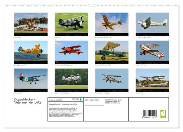 Produktbild: Doppeldecker - Veteranen der L&uuml;fte (hochwertiger Premium Wandkalender 2026 DIN A2 quer), Kunstdruck in Hochglanz