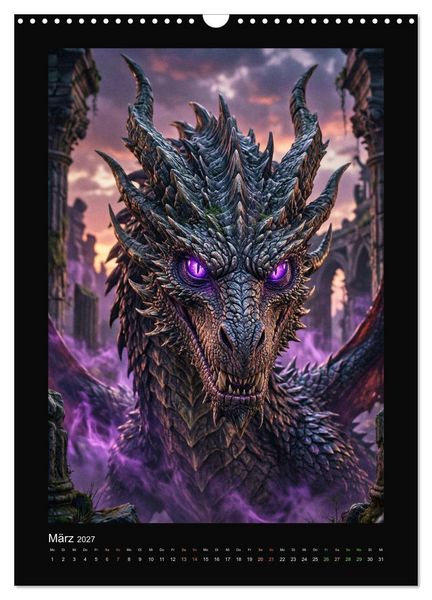 Produktbild: Drachen - Magische Herrscher, Dark‑Fantasy Wandkalender (Wandkalender 2027 DIN A3 hoch), CALVENDO Monatskalender