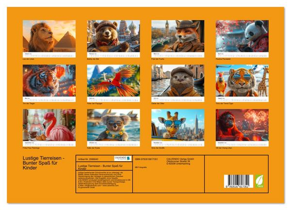 Produktbild: Lustige Tierreisen - Bunter Spa&szlig; f&uuml;r Kinder (Wandkalender 2026 DIN A3 quer), CALVENDO Monatskalender