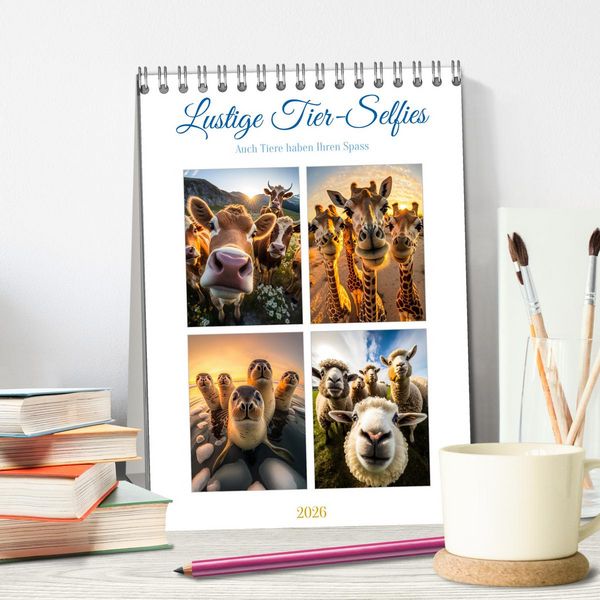 Produktbild: Lustige Tier-Selfies (Tischkalender 2026 DIN A5 hoch), CALVENDO Monatskalender