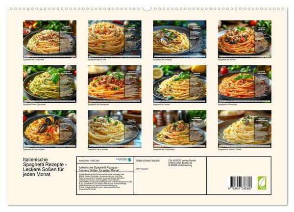 Produktbild: Italienische Spaghetti Rezepte - Leckere So&szlig;en f&uuml;r jeden Monat (hochwertiger Premium Wandkalender 2026 DIN A2 quer), Kunstdruck in Hochglanz