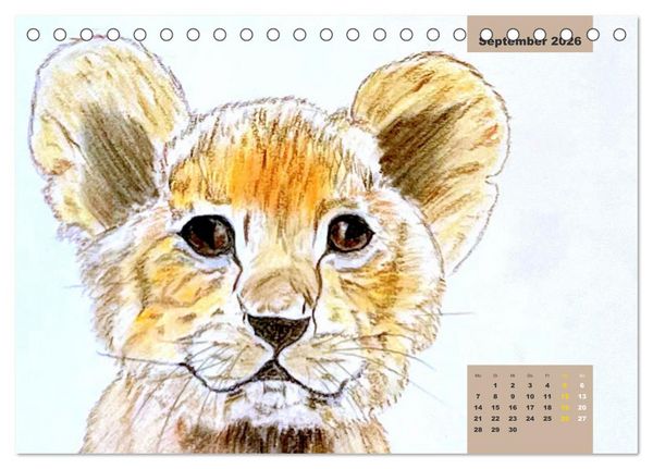 Produktbild: PortraiTierART Gro&szlig;katzen - Wundervolle Portraitzeichnungen (Tischkalender 2026 DIN A5 quer), CALVENDO Monatskalender