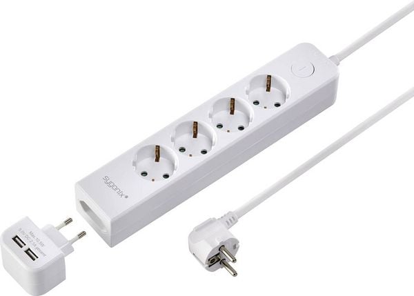 Produktbild: Sygonix SY-4535058 Steckdosenleiste mit Schalter Wei&szlig; Schutzkontakt 1St.