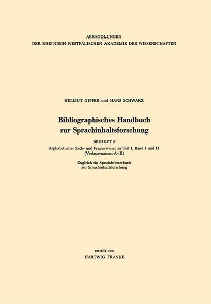 Produktbild: Bibliographisches Handbuch zur Sprachinhaltsforschung