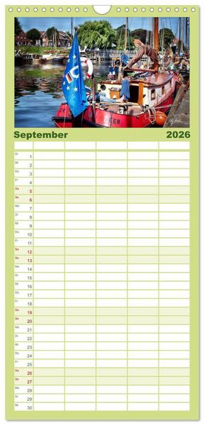 Produktbild: Familienplaner 2026 - Ostfriesland, die alten H&auml;fen - Greetsiel, Neuharlingersiel, Carolinensiel mit 5 Spalten (Wandkalender, 21 x 45 cm) CALVENDO