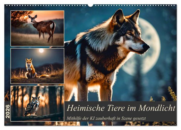 Produktbild: Heimische Tiere im Mondlicht (Wandkalender 2026 DIN A2 quer), CALVENDO Monatskalender