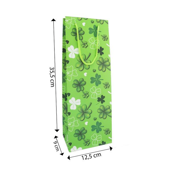Produktbild: Idena Flaschentasche Gl&uuml;cksklee gr&uuml;n 12x35x9cm 128g/m&sup2;