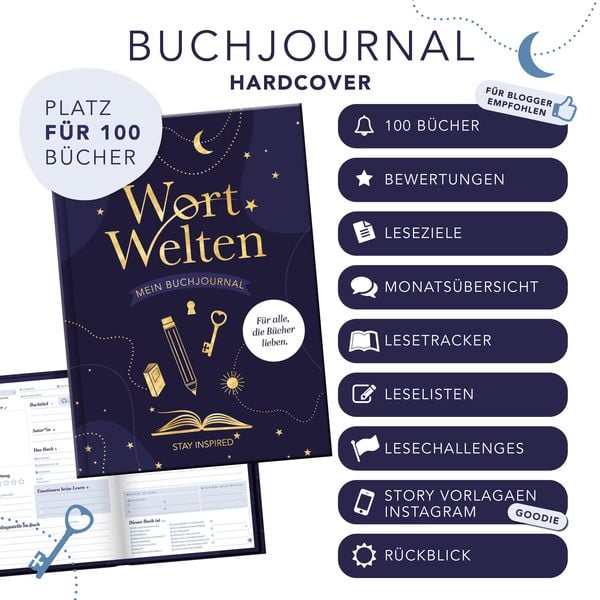Produktbild: Wort Welten: Buchjournal XXL - Lesetagebuch & Buchjournal f&uuml;r 100 B&uuml;cher | Buchtagebuch f&uuml;r Blogger und Booktok | Reading Journal | Lesetracker | Buchlisten | Blogging-Tools | Lesechallenges
