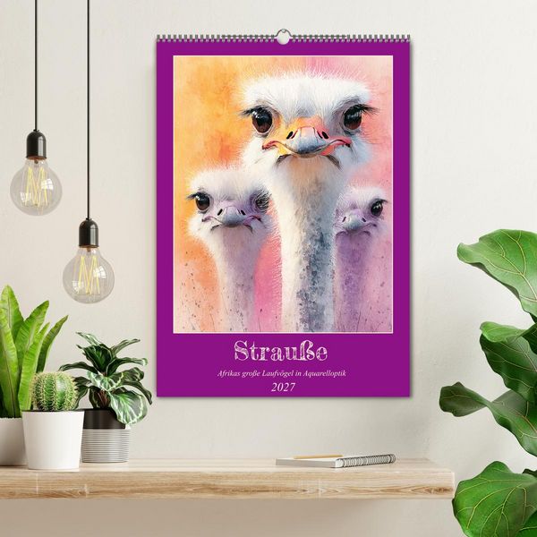 Produktbild: Strau&szlig;e. Afrikas gro&szlig;e Laufv&ouml;gel in Aquarelloptik (Wandkalender 2027 DIN A2 hoch), CALVENDO Monatskalender