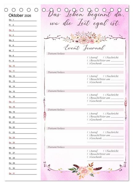 Produktbild: Geburtstagsplaner Boho Rosa - F&uuml;r Termine, Geschenke, Eventdetails & mehr (Tischkalender 2026 DIN A5 hoch), CALVENDO Monatskalender