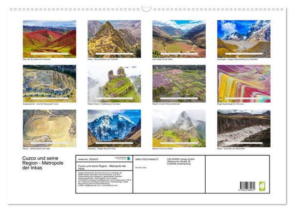Produktbild: Cuzco und seine Region - Metropole der Inkas (Wandkalender 2026 DIN A2 quer), CALVENDO Monatskalender