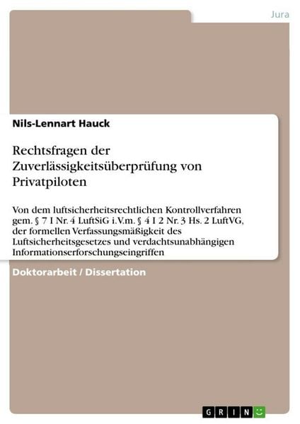 Produktbild: Rechtsfragen der Zuverl&auml;ssigkeits&uuml;berpr&uuml;fung von Privatpiloten