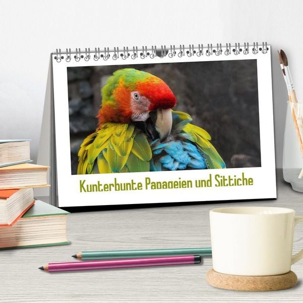 Produktbild: Kunterbunte Papageien und Sittiche (Tischkalender 2026 DIN A5 quer), CALVENDO Monatskalender