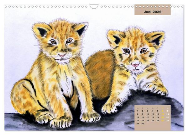 Produktbild: PortraiTierART Gro&szlig;katzen - Wundervolle Portraitzeichnungen (Wandkalender 2026 DIN A3 quer), CALVENDO Monatskalender