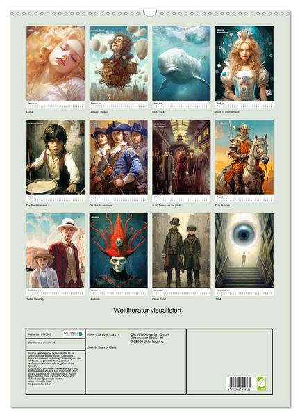 Produktbild: Weltliteratur visualisiert (Wandkalender 2026 DIN A2 hoch), CALVENDO Monatskalender