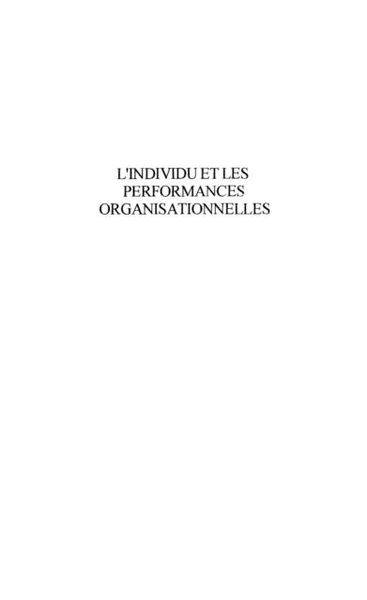 Produktbild: L'individu Et Les Performances Organisationnelles