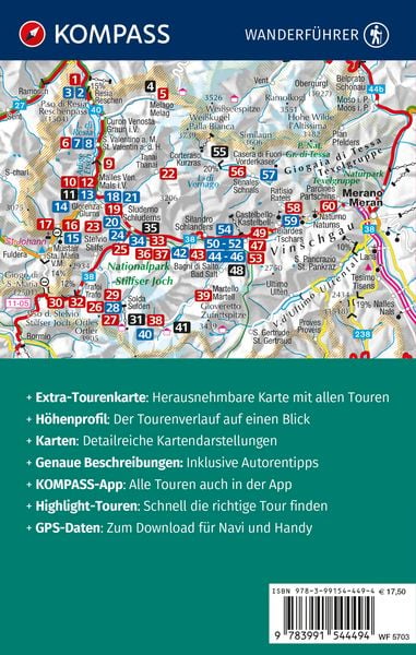 Produktbild: KOMPASS Wanderf&uuml;hrer Ortlergruppe und Vinschgau, 60 Touren mit Extra-Tourenkarte