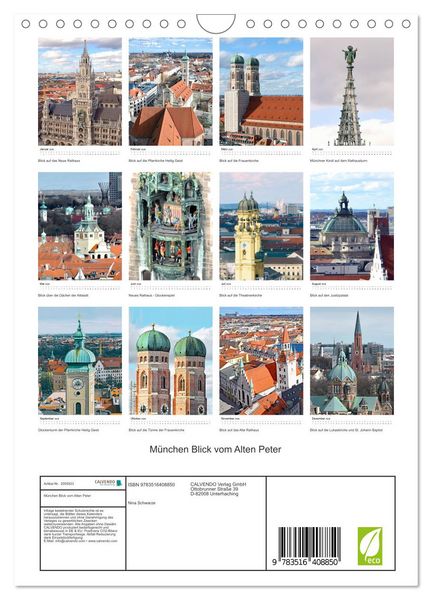 Produktbild: M&uuml;nchen Blick vom Alten Peter (Wandkalender 2026 DIN A4 hoch), CALVENDO Monatskalender