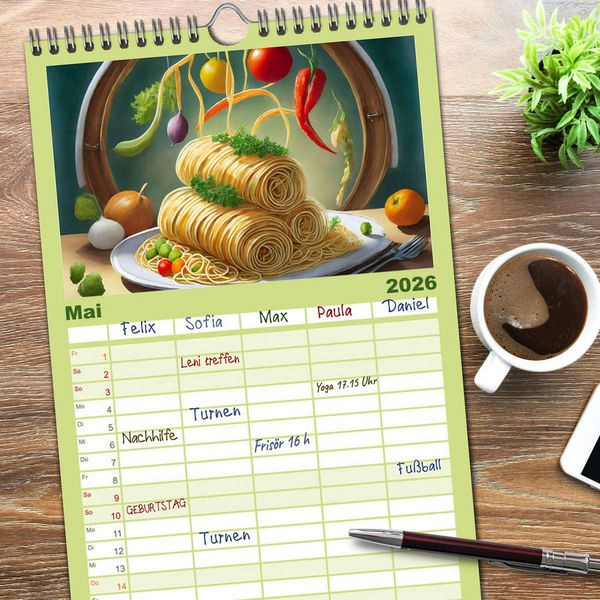 Produktbild: Familienplaner 2026 - Nudel Varianten mit 5 Spalten (Wandkalender, 21 x 45 cm) CALVENDO