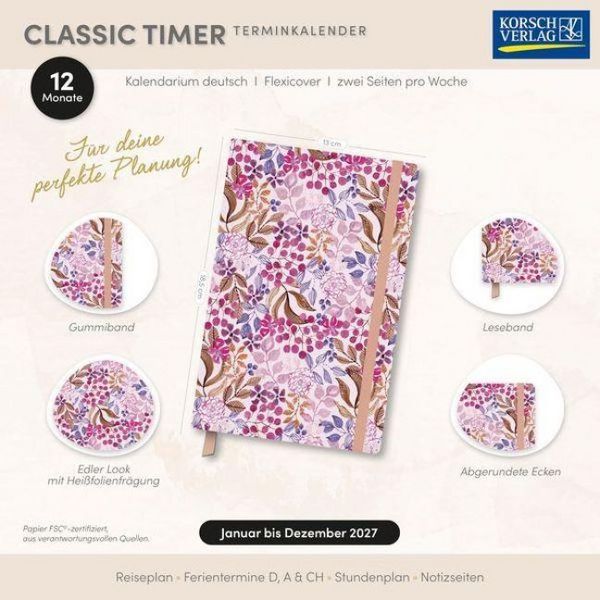 Produktbild: Terminkalender Classic Timer Pink Flowers 2027