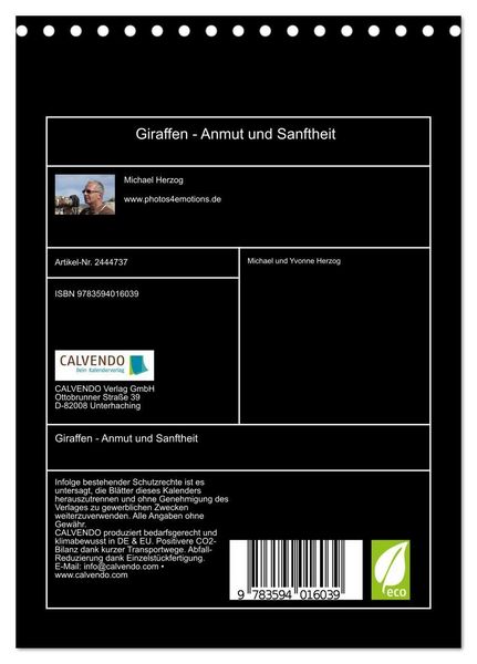 Produktbild: Giraffen - Anmut und Sanftheit (Tischkalender 2027 DIN A5 hoch), CALVENDO Monatskalender