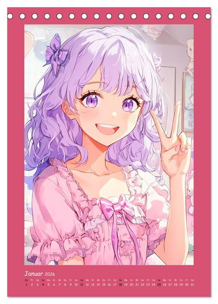 Produktbild: Zauberhafte Momente. Rosa Tr&auml;ume im Manga-Stil (Tischkalender 2026 DIN A5 hoch), CALVENDO Monatskalender