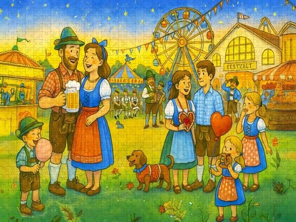 Produktbild: CALVENDO Puzzle Herbstliche Wiesngaudi mit Rummelplatz | 1000 Teile Lege-Gr&ouml;&szlig;e 64x48cm Foto-Puzzle f&uuml;r gl&uuml;ckliche Stunden