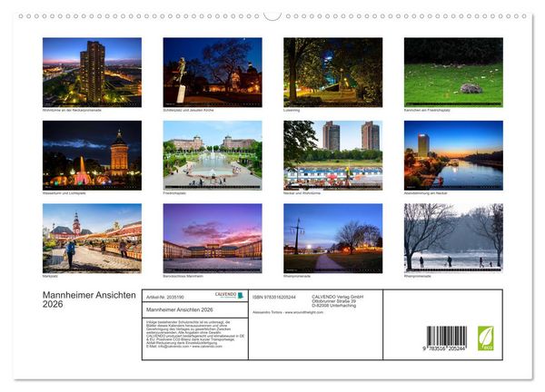 Produktbild: Mannheimer Ansichten 2026 (hochwertiger Premium Wandkalender 2026 DIN A2 quer), Kunstdruck in Hochglanz