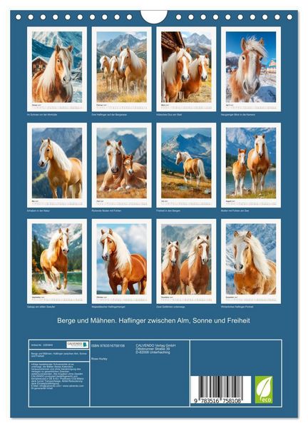 Produktbild: Berge und M&auml;hnen. Haflinger zwischen Alm, Sonne und Freiheit (Wandkalender 2027 DIN A4 hoch), CALVENDO Monatskalender