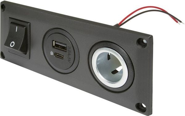 Produktbild: ProCar Einbausteckdose mit USB-C/A Doppelsteckdose schaltbar + 1 Powersteckdose Belastbarkeit Strom max.=20 A 12 V, 24 V