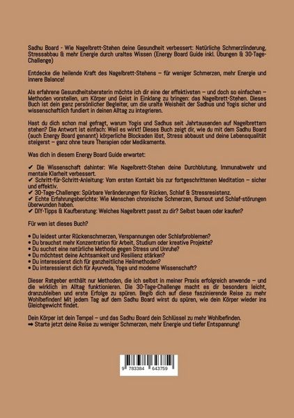 Produktbild: Sadhu Board - Wie Nagelbrett-Stehen deine Gesundheit verbessert: Nat&uuml;rliche Schmerzlinderung, Stressabbau & mehr Energie durch uraltes Wissen (Energy Board Guide inkl. &Uuml;bungen & 30-Tage-Challenge)