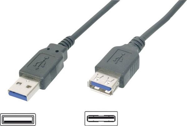Digitus USB-Kabel USB 3.2 Gen1 (USB 3.0 / USB 3.1 Gen1) USB-A Stecker, USB-A Buchse 1.80 m Schwarz AK-300203-018-S