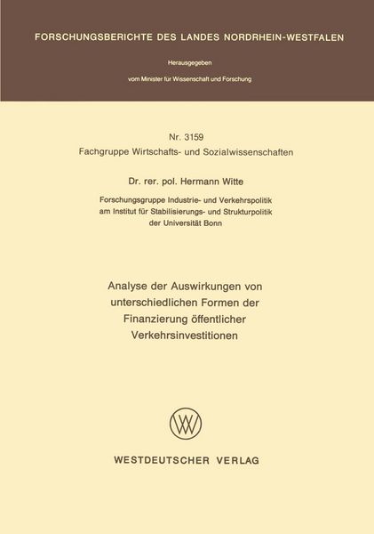 Produktbild: Analyse der Auswirkungen von unterschiedlichen Formen der Finanzierung &ouml;ffentlicher Verkehrsinvestitionen