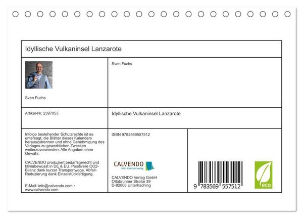 Produktbild: Idyllische Vulkaninsel Lanzarote (Tischkalender 2027 DIN A5 quer), CALVENDO Monatskalender