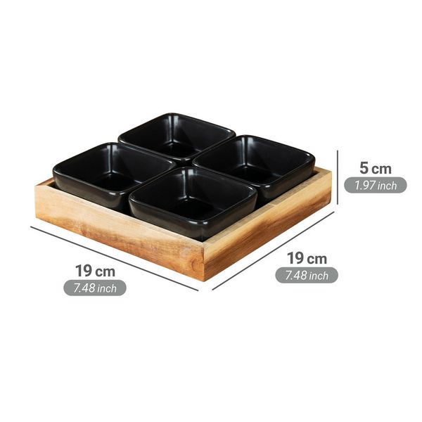 Produktbild: Dip-Schalen mit Tablett Mod. Elo, 5-tlg., Tablett aus zertifiziertem Akazienholz mit Umrandung