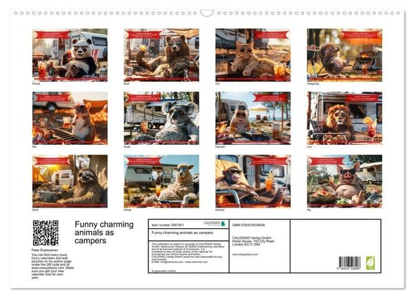 Produktbild: Funny charming animals as campers (Wall Calendar 2026 DIN A2 landscape), CALVENDO 12 Month Wall Calendar